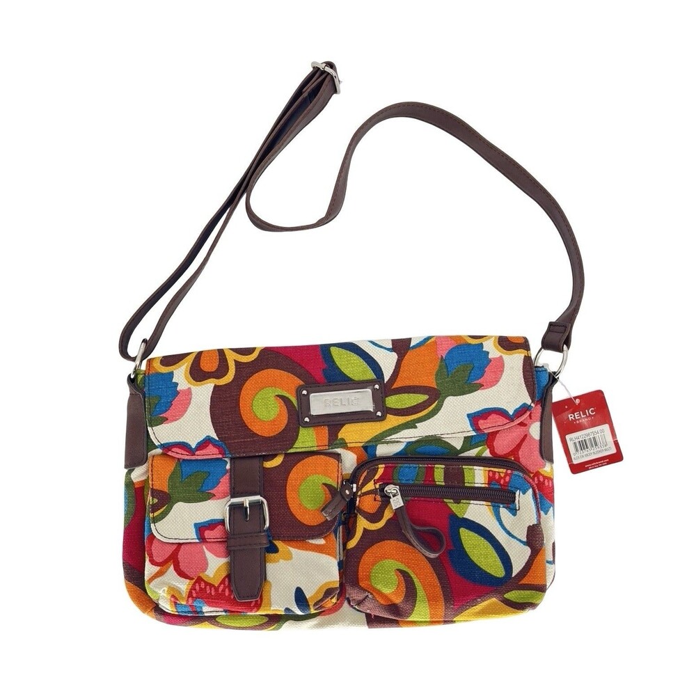 Relic Multicolor Floral Canvas Crossbody Organizer Messenger Bag Purse NWT